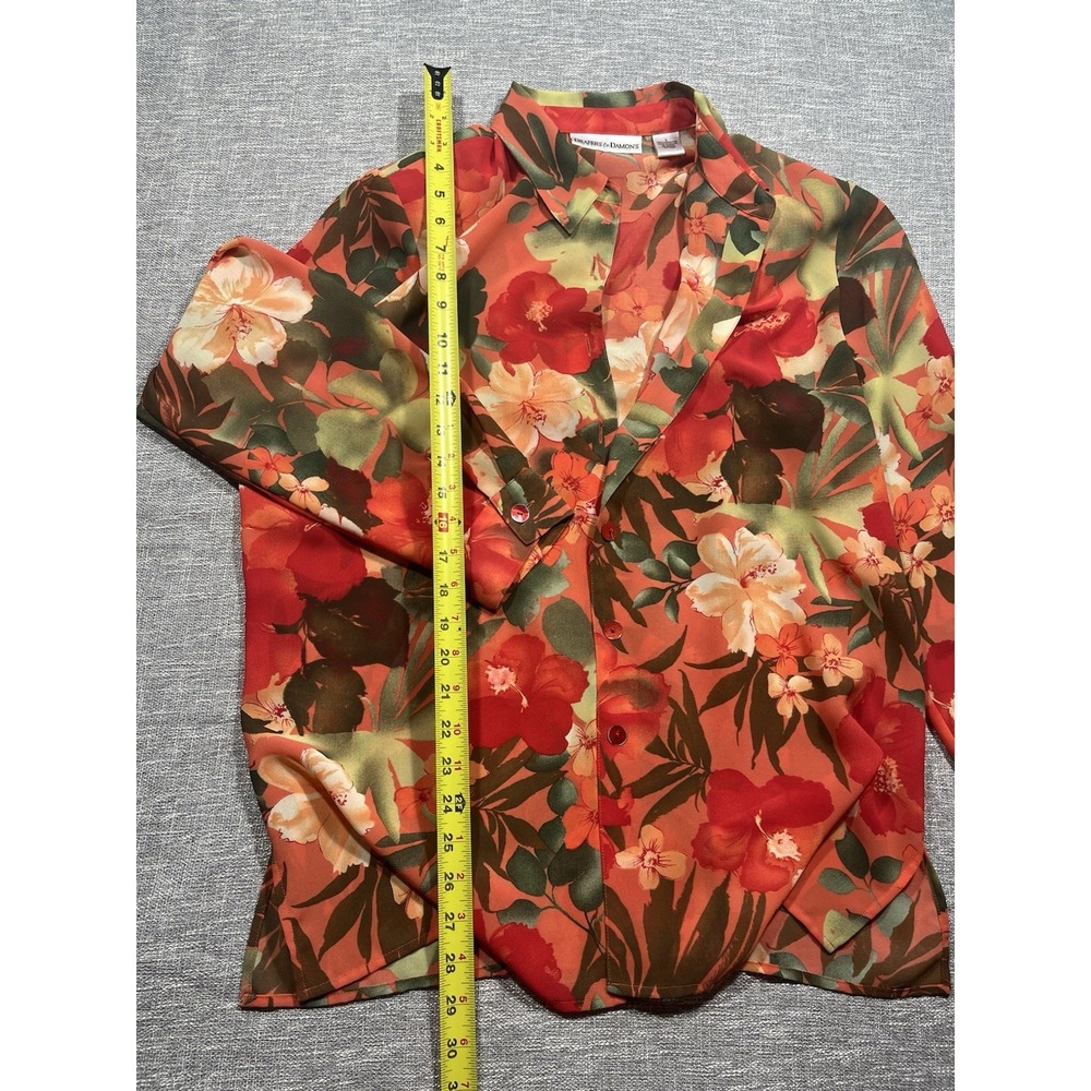 Drapers & Damon's Women's L Multicolor Floral Chiffon Collared Button-Up Blouse - Picture 3 of 9